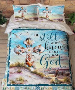 Seashells Cross. Be Still And Know That I Am God. Beach Quilt Bedding Set