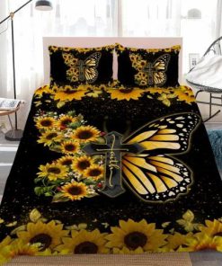 Faith Jesus Christ Butterfly Sunflower Quilt Bedding Set UXGO15BD