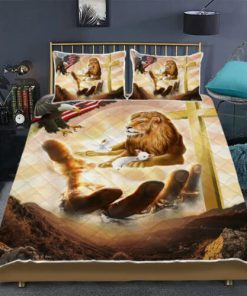 Lion And Lamb Cross American Quilt Bedding Set