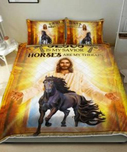 Jesus Is My Savior Horses Are My Therapy Quilt Bedding Set