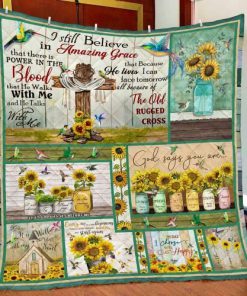 Jesus Christ Hummingbirds Sunflower I Still Believe In Amazing Grace Quilt Blanket