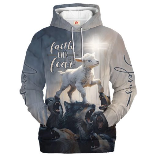Durable Microfleece Hoodie Jesus Faith Over Fear for Men and Women