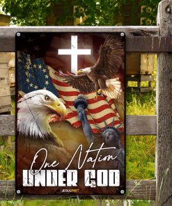 UX Jesus Metal Sign  Eagle And Cross  One Nation Under God  Gift For Christian  MS03