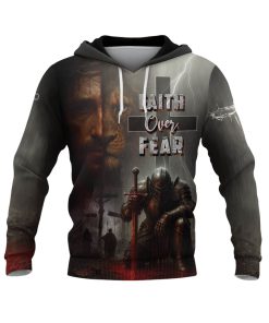 Faith Over Fear Knight & Lion Christian Warrior Hoodie Faith Over Fear Knight & Lion Christian Warrior Hoodie
