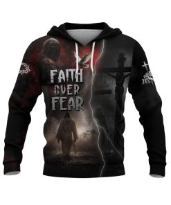 Faith Over Fear Jesus Lion & Cross Christian Hoodie Faith Over Fear Jesus Lion & Cross Christian Hoodie