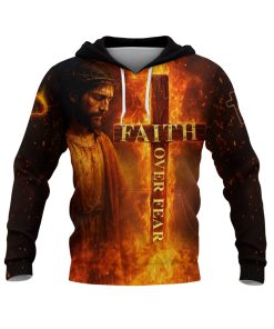 Faith Over Fear Cross & Lion of Judah Flame Design Hoodie Faith Over Fear Cross & Lion of Judah Flame Design Hoodie