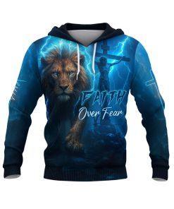 Faith Over Fear Lion & Cross Lightning Blue Hoodie Faith Over Fear Lion & Cross Lightning Blue Hoodie