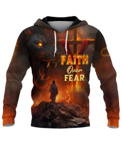 Faith Over Fear Fiery Lion & Cross Christian Hoodie Faith Over Fear Fiery Lion & Cross Christian Hoodie
