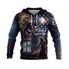 Jesus Loves You Blue Lightning Lion & Cross Christian Hoodie