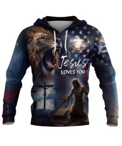 Jesus Loves You Lion Cross American Flag Christian Hoodie Jesus Loves You Lion Cross American Flag Christian Hoodie
