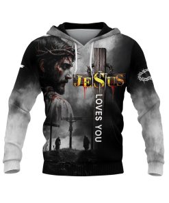 Jesus Loves You Crown of Thorns & Lion Cross Christian Hoodie Jesus Loves You Crown of Thorns & Lion Cross Christian Hoodie