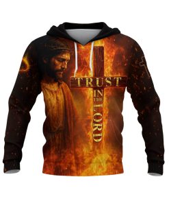 Trust In The Lord Lion & Cross Fire Design Hoodie Trust In The Lord Lion & Cross Fire Design Hoodie
