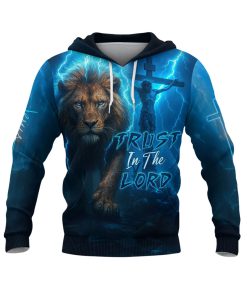 Trust In The Lord Blue Lightning Lion & Cross Design Hoodie Trust In The Lord Blue Lightning Lion & Cross Design Hoodie