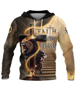Faith Over Fear Lion and Cross Lightning Hoodie Faith Over Fear Lion and Cross Lightning Hoodie