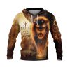 Faith Over Fear Lion and Cross Lightning Christian Hoodie