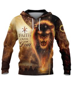 Faith Over Fear Lion & Cross with Crucifixion Scene Hoodie Faith Over Fear Lion & Cross with Crucifixion Scene Hoodie