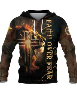 Faith Over Fear Lion & Cross Galaxy Glow Hoodie Faith Over Fear Lion & Cross Galaxy Glow Hoodie