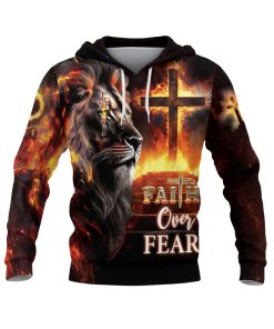 Faith Over Fear Cross & Lion Christian Hoodie Faith Over Fear Cross & Lion Christian Hoodie