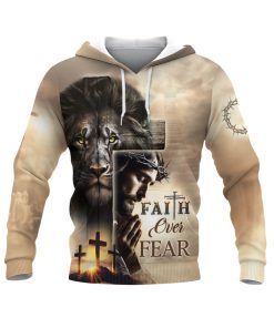 Faith Over Fear Lion and Cross Sunset Hoodie Faith Over Fear Lion and Cross Sunset Hoodie