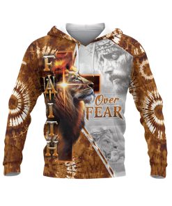 Faith Over Fear Lion & Jesus Crown of Thorns Hoodie Faith Over Fear Lion & Jesus Crown of Thorns Hoodie