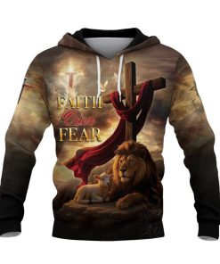 Faith Over Fear Christian Hoodie – Lion and Lamb Cross Design Bible Verse Faith Over Fear Christian Hoodie – Lion and Lamb Cross Design Bible Verse