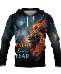 Faith Over Fear Christian Hoodie – Fiery Lion of Judah Cross Design Faith Over Fear Christian Hoodie – Fiery Lion of Judah Cross Design