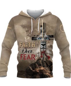 Faith Over Fear Christian Hoodie Lion Cross Desert Design Faith Over Fear Christian Hoodie Lion Cross Desert Design