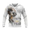 Faith Over Fear Christian Hoodie Lion Cross Desert Design