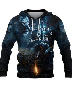 Faith Over Fear Christian Hoodie Warrior Lion Cross Design Faith Over Fear Christian Hoodie Warrior Lion Cross Design