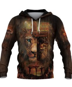 Faith Over Fear Christian Hoodie Lion Jesus Cross Design Faith Over Fear Christian Hoodie Lion Jesus Cross Design