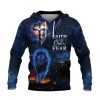 Faith Over Fear Christian Hoodie Jesus Lion Lamb Cross Flag Design