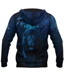 Faith Over Fear Blue Lion & Cross Christian Hoodie