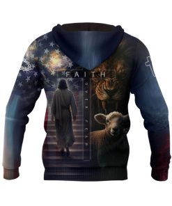 Faith Over Fear Lion of Judah American Flag Cross Hoodie