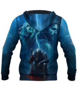 Trust In The Lord Blue Lightning Lion & Cross Design Hoodie