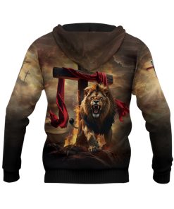 Faith Over Fear Christian Hoodie – Lion and Lamb Cross Design Bible Verse