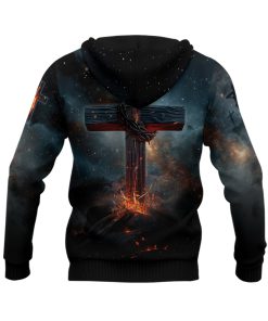 Faith Over Fear Christian Hoodie – Fiery Lion of Judah Cross Design
