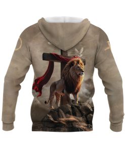 Faith Over Fear Christian Hoodie Lion Cross Desert Design