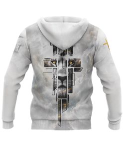 Faith Over Fear Christian Hoodie White Lion Cross Heaven Design