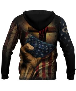 Faith Over Fear Christian Hoodie Cross American Flag Vintage Design