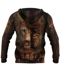 Faith Over Fear Christian Hoodie Lion Jesus Cross Design