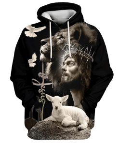 3D All Over Print Black Jesus And Lion Hoodies Jesus Hoodie Men & Women, God 3D Printed Hoodie, Christian Apparel Hoodies