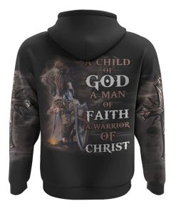A Child Of God A Man Of Faith Lion Warrior All Over Print 3D Hoodie, Christian Hoodie, Christian Sweatshirt, Bible Verse Shirt