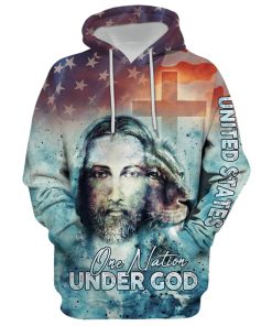 America One Nation Under God Hoodie, Jesus Christ Lion Of Judah American Flag Hoodie For Men & Women, Christian 3D Printed Hoodie