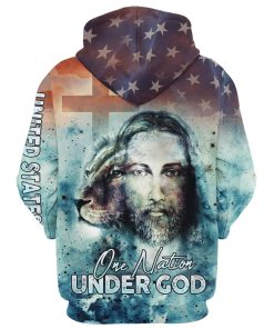 America One Nation Under God Hoodie, Jesus Christ Lion Of Judah American Flag Hoodie For Men & Women, Christian 3D Printed Hoodie