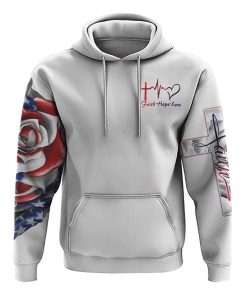 America Rose Faith Cross All Over Print 3D Hoodie, Christian Hoodie, Christian Sweatshirt, Bible Verse Shirt