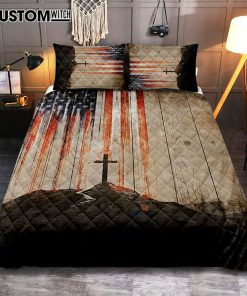 American Flag Cross Quilt Bedding Set Bedroom - Christian Cover Twin Bedding Quilt Bedding Set - Religious Quilt Bedding Set Prints