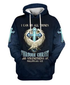 Angel Wing And Cross 3D Hoodie I Can Do All Things Through Christ Hoodies Men & Women, God 3D Printed Hoodie, Christian Apparel Hoodies