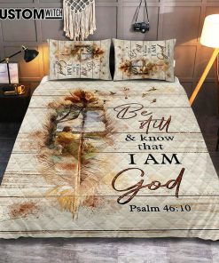 Be Still And Know That I Am God Quilt Bedding Set - Jesus And The Lamb Hummingbird Quilt Bedding Set - Christian Bedroom - Religious Home Decor