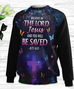 Believe In The Lord Jesus Unicorn & Cross Butrerfly Ugly Christmas Sweater - Christian Unisex Sweater - Religious Christmas Gift