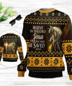 Believe In The Lord Jesus Wolf & Cross Ugly Christmas Sweater - Christian Unisex Sweater - Religious Christmas Gift